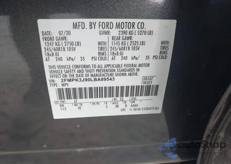 2020 Ford Edge Sel from USA, damaged, VIN 2FMPK3J90LBA89543